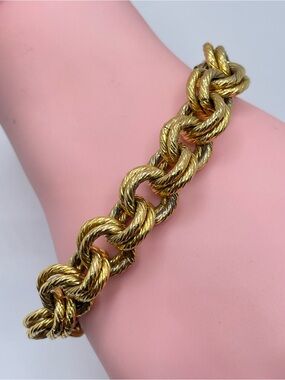 Vintage Gold Tone Double Rollo Link Chain Bracelet Chunky Statement Modern Glam
